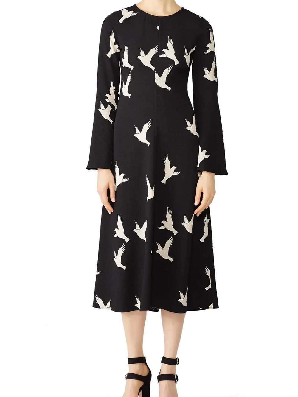 Stine Goya Black Bird-Print Midi Dress